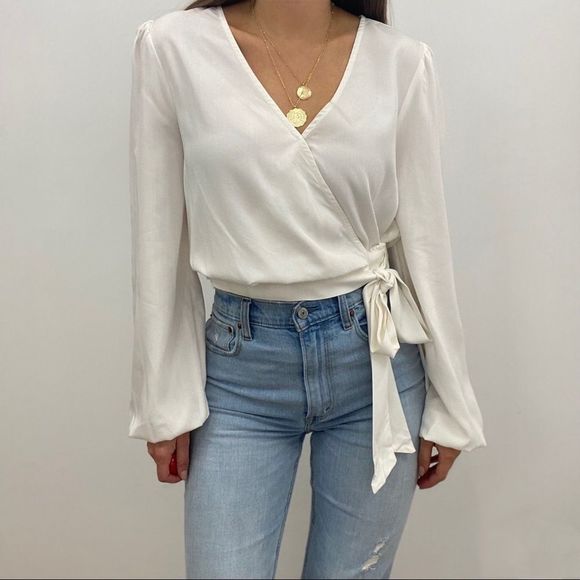 Urban Outfitters Tops - NWT White Long Sleeve Wrap Crop Top